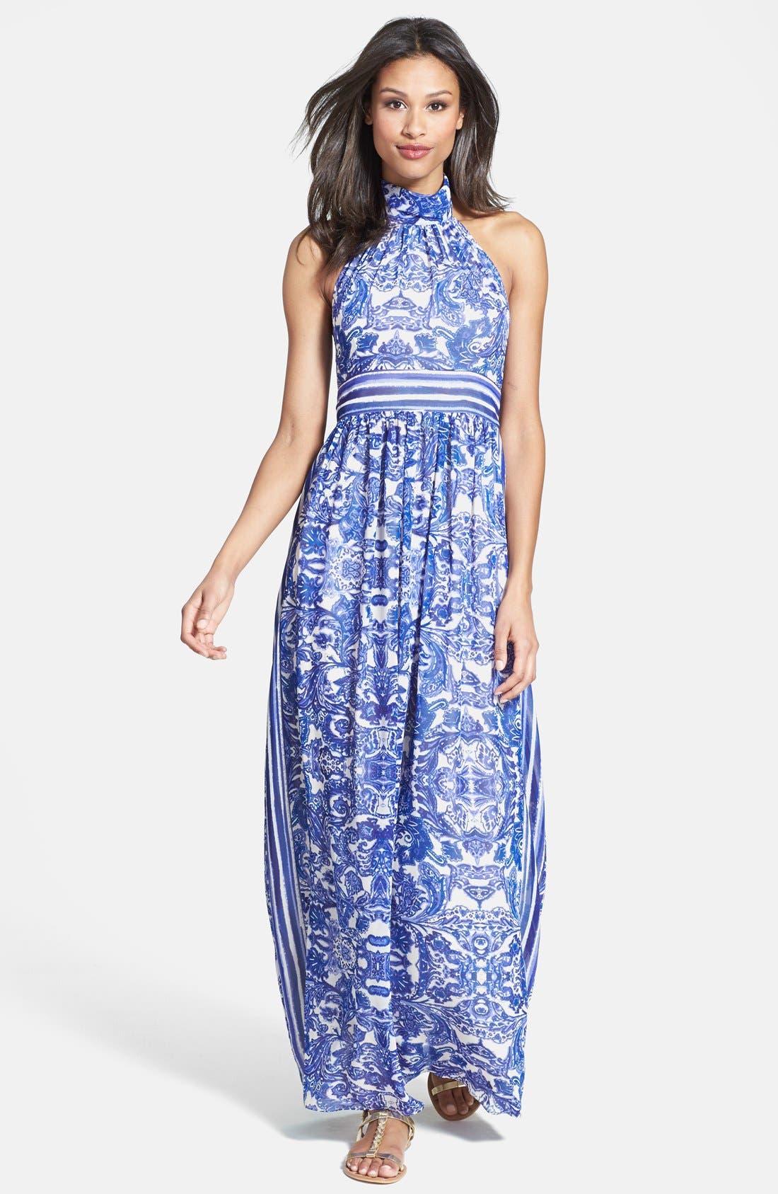 Eliza J Halter Neck Print Chiffon Maxi Dress Nordstrom