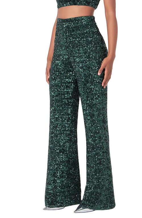 Endless Rose Sequin High Waist Wide Leg Pants In Emerald