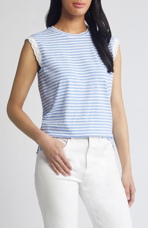caslon(r) Embellished Lace Detail Sleeveless Top in Blue C- White Brooke Stripe