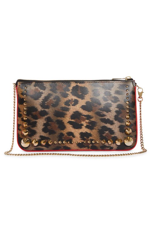 Shop Christian Louboutin Loubila Leopard Print Clutch In Brown/loubi/gold