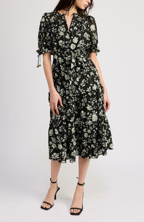 Shop En Saison Emory Floral Print Midi Dress In Black Pear