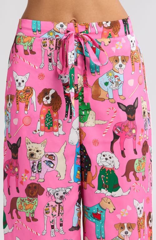 Shop Karen Mabon Christmas Dogs Satin Pajamas In Dark Pink