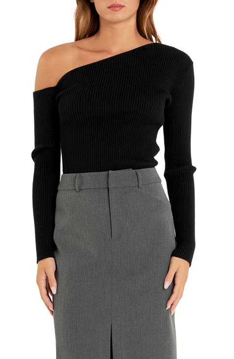 Black one shoulder sweater hotsell