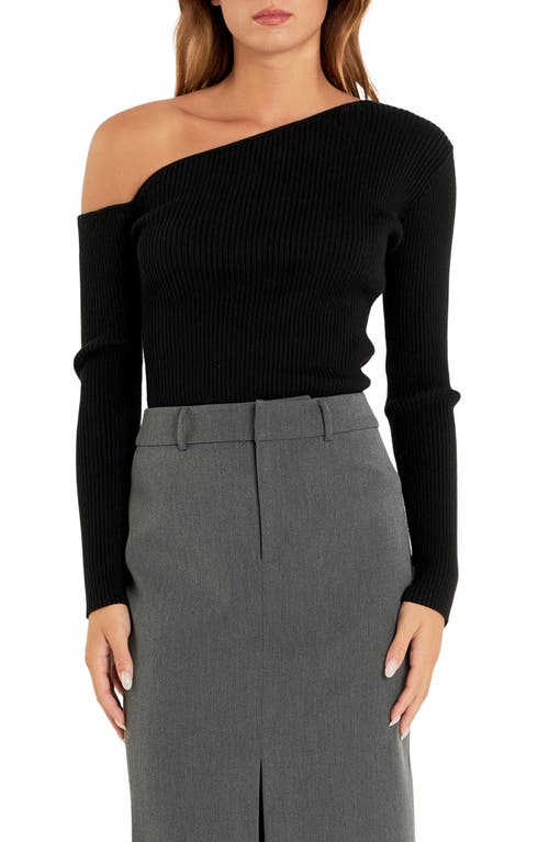 Shop Endless Rose Ribbed One-shoulder Sweater In Black