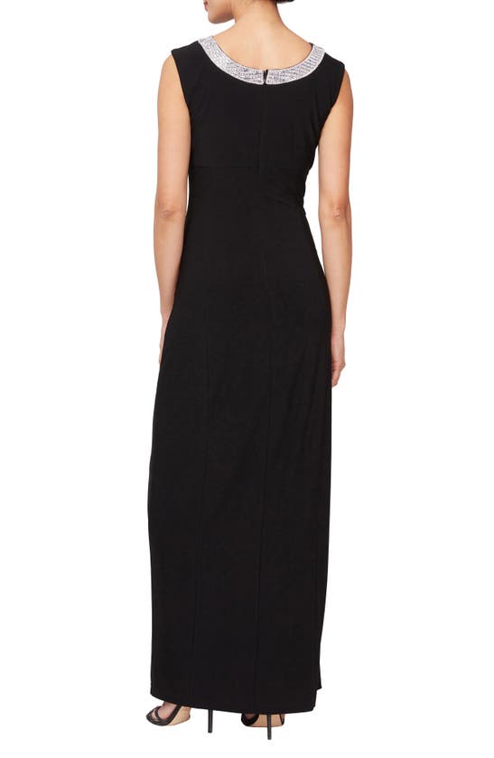 Alex Evenings Embellished Neck Sleeveless Jersey Gown In Black
