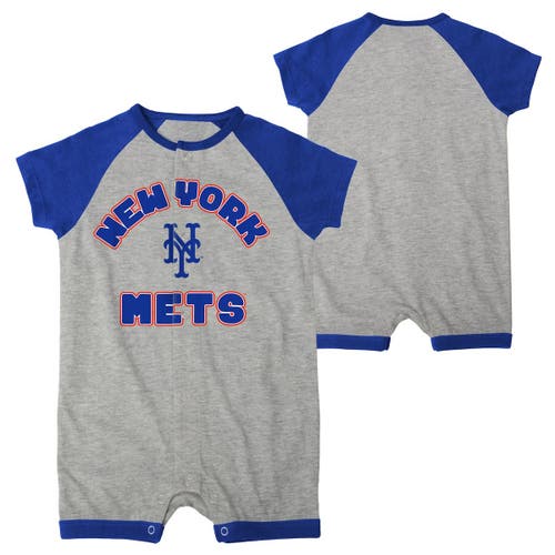 Outerstuff Infant Heather Gray New York Mets Extra Base Hit Raglan Full-Snap Romper