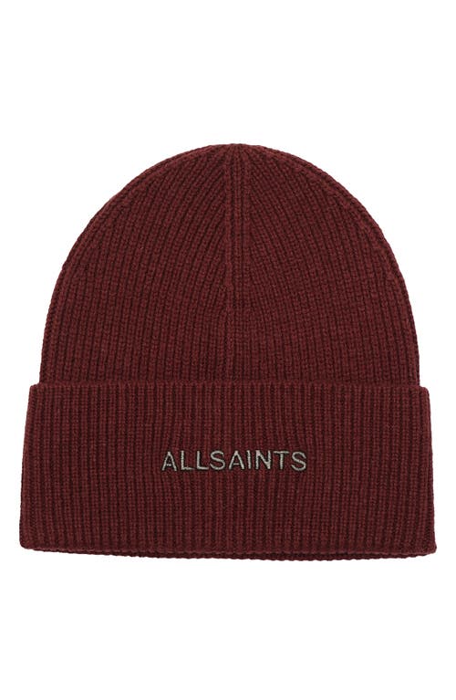 Shop Allsaints Underground Rib Beanie In Truffle Red