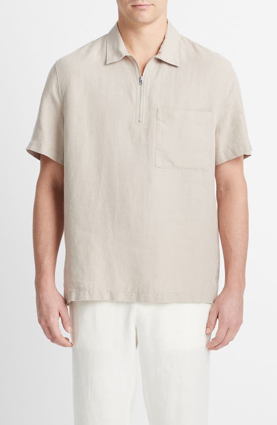 Shop Vince Quarter Zip Short Sleeve Shirt In Pumice Rock