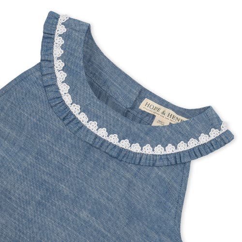 HOPE & HENRY HOPE & HENRY GIRLS' ORGANIC SLEEVELESS RUFFLE COLLAR CHAMBRAY BUTTON BACK TOP , INFANT 