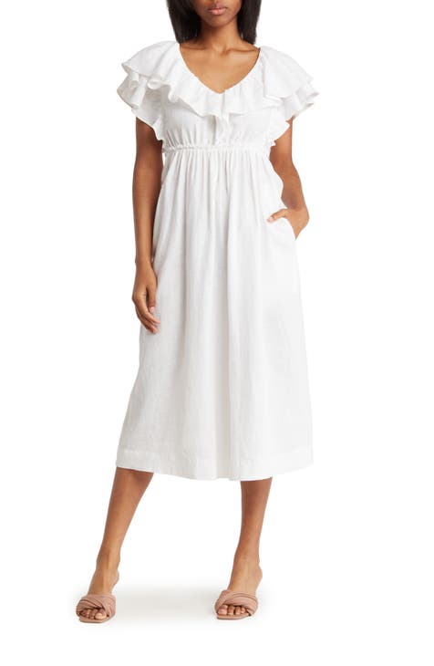 Play Ruffle Empire Waist Linen Midi Dress