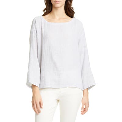 Eileen Fisher Ballet Neck Stripe Organic Cotton Top, White