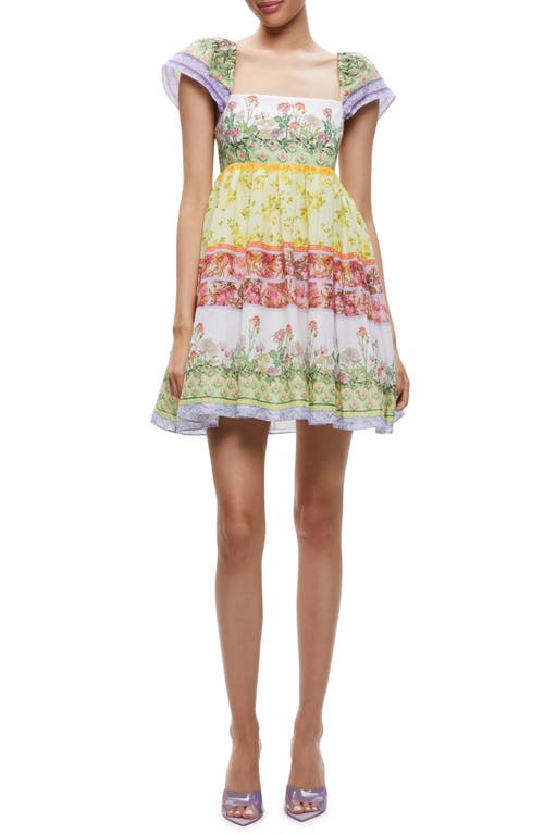 Alice + Olivia Tamia Mixed Floral Cotton Babydoll Dress in Floral Fest