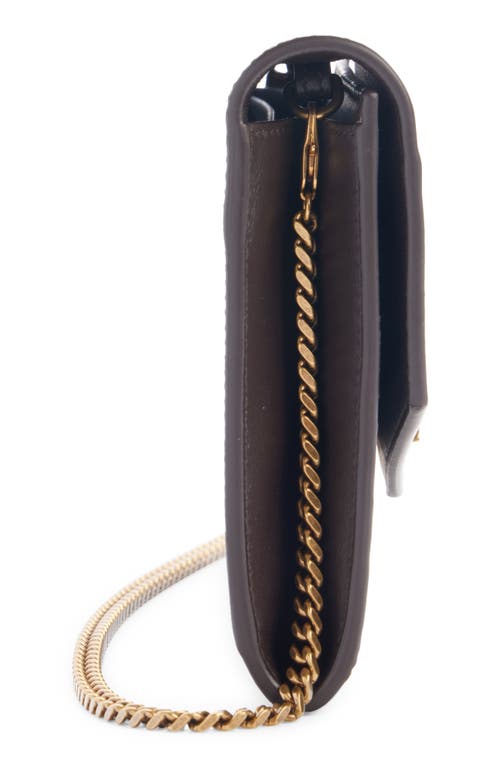 Shop Saint Laurent Cassandre Uptown Patent Leather Envelope Wallet On A Chain In Ir Brown/dark Nut Brown