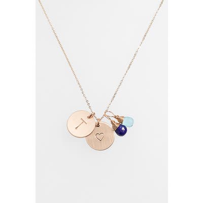 Nashelle Blue Quartz Initial & Heart 14K-Gold Fill Disc Necklace
