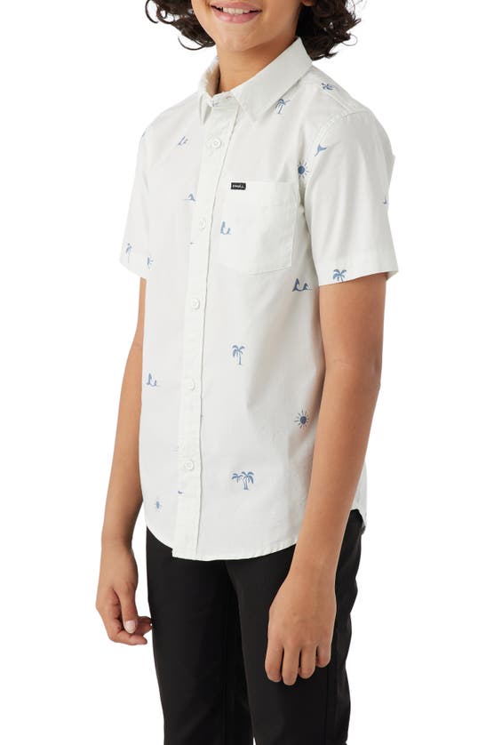 Shop O'neill Kids' Quiver Short Sleeve Stretch Button-up Shirt In Natural