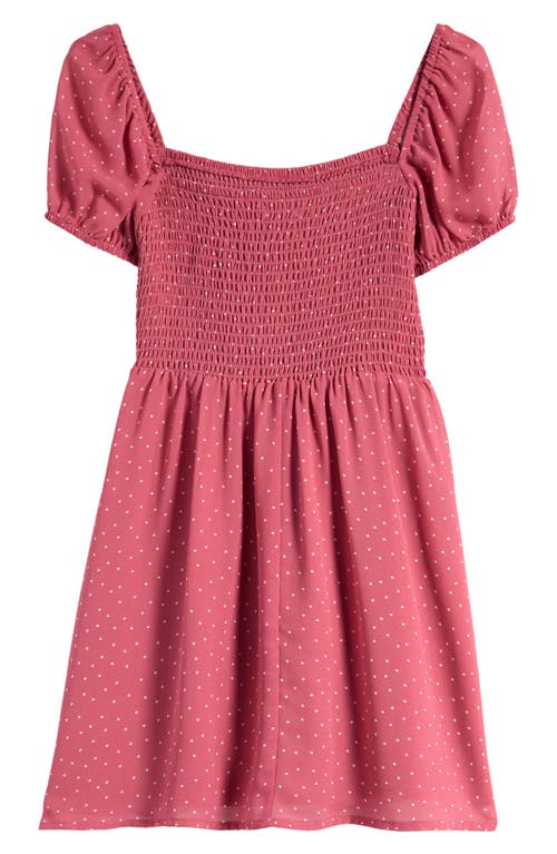 Shop Nordstrom Kids' Smocked Bodice Puff Sleeve Dress In Pink Mauve Speckle Dot