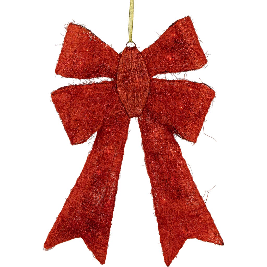 Northlight Lighted Sparkling Sisal Outdoor Christmas Double Bow In Red