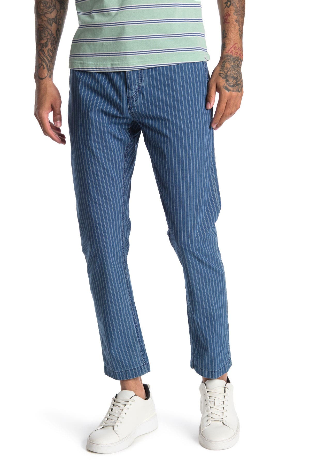 Closed Tapered Leg Pinstripe Pants In Open Blue