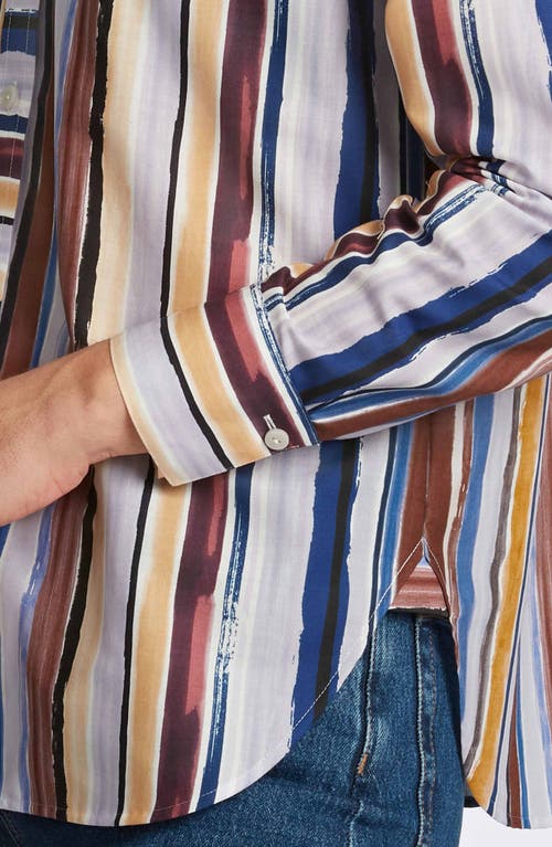 Foxcroft Meghan Watercolor Stripe Cotton Button-up Shirt In Blue Stripe