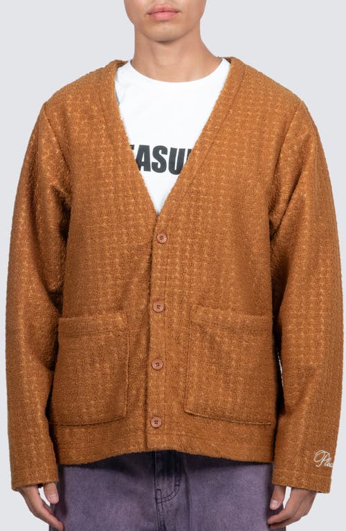 PLEASURES Boredom V-Neck Cardigan in Brown 