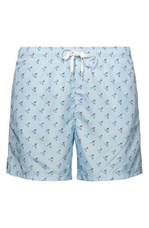 Eton Drink Print Swim Trunks Blue at Nordstrom,