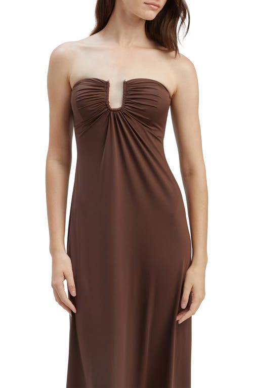 Shop Bardot Carolena Strapless Midi Dress In Chocolate