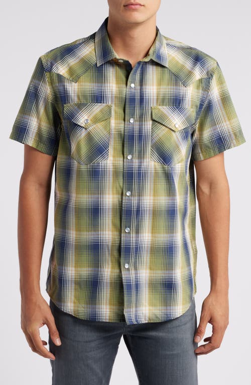 Shop Pendleton Frontier Plaid Short Sleeve Snap-up Western Shirt In Green/navy Plaid