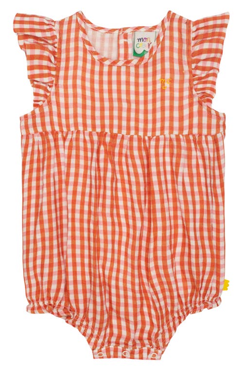 Mon Coeur Gingham Linen Bubble Romper In Natural/misti Rose/orange