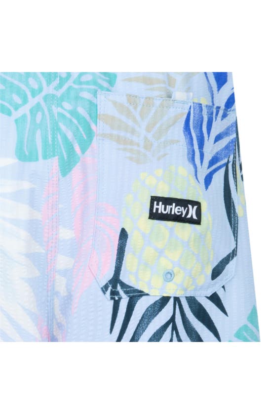 Shop Hurley Kids' Washed Pineapple Swim Trunks In Blue Ice