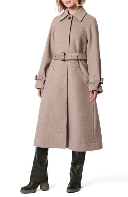 Shop Bernardo Belted Wool Blend Melton Coat In Heather Taupe