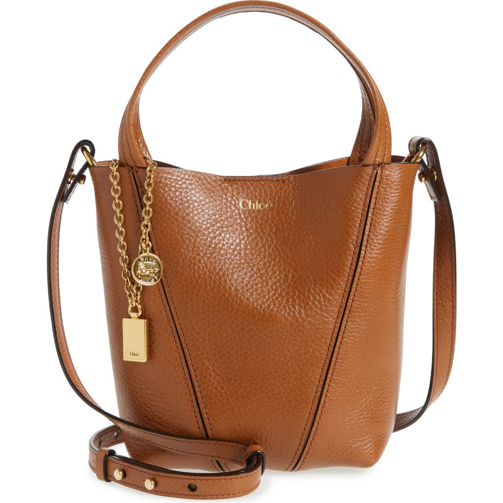 Chloé Spin Mini Tote Bag In Grained Calfskin In 26m Clay Brown