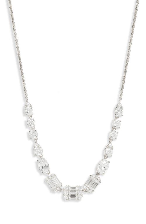 Cubic Zirconia Frontal Necklace in Rhodium