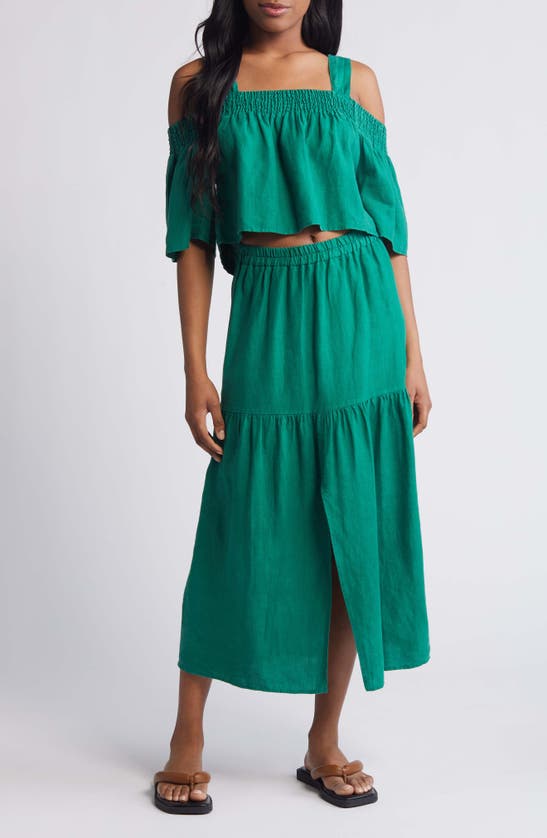 Shop Nation Ltd Esmeralda Linen Midi Skirt In Verdant Green