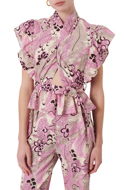 Derek Lam 10 Crosby Brynn Floral Ruffle Cutout Linen Blend Top In Pink Multi