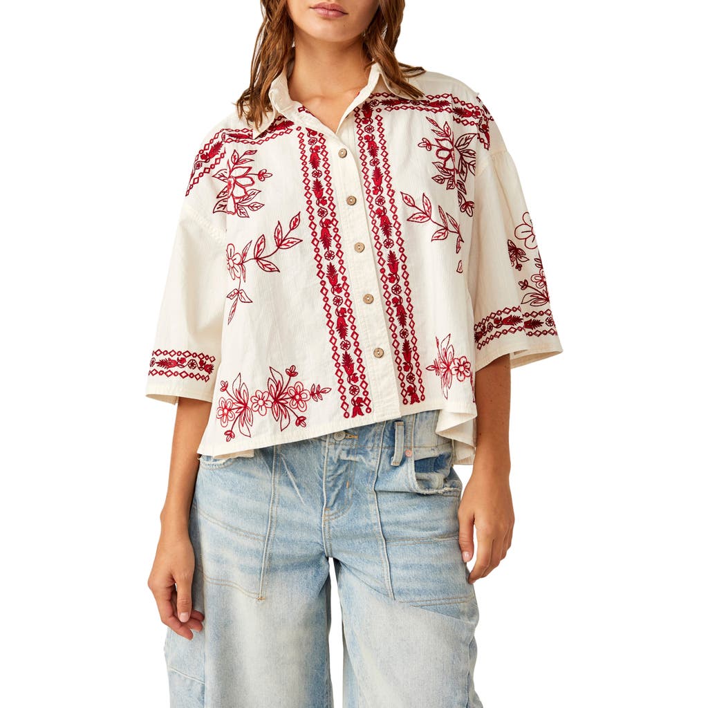 FREE PEOPLE FREE PEOPLE SPRINT REFRESH EMBROIDERED COTTON BUTTON-UP SHIRT