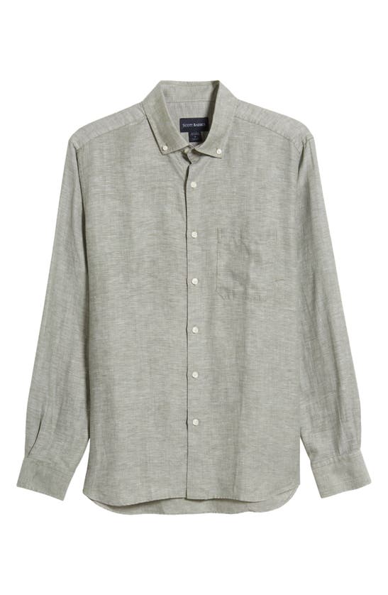Shop Scott Barber Solid Linen & Lyocell Twill Button-down Shirt In Sage