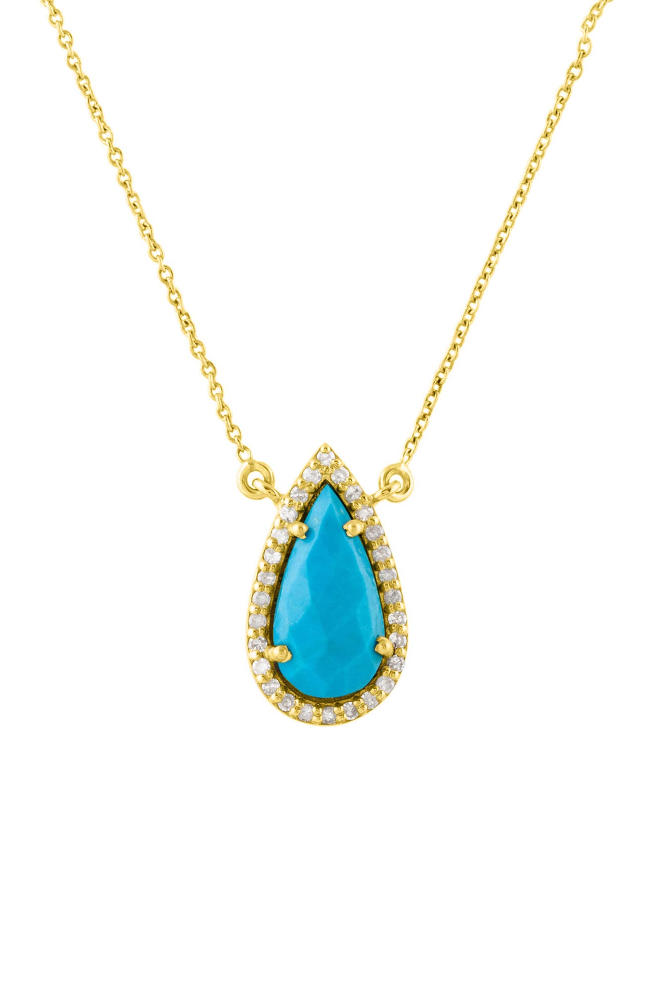 Adornia Fine 14k Yellow Gold Diamond Halo Pear Turquoise Pendant Necklace In Blue