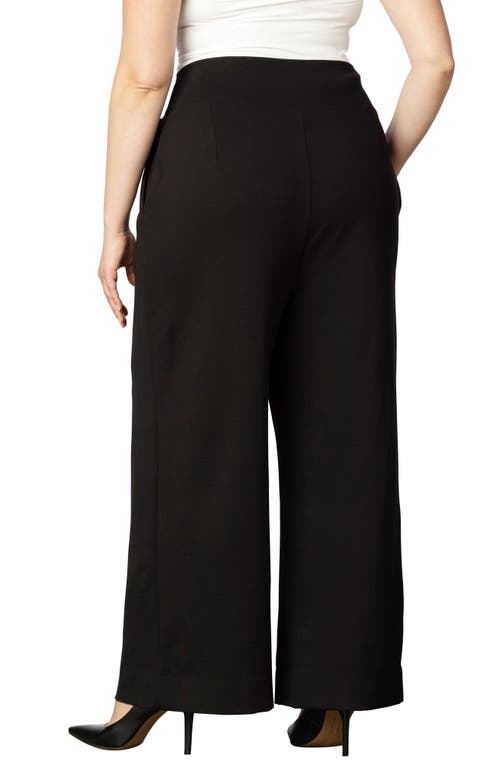 Kiyonna High Waist Wide Leg Ponte Pants In Black Noir