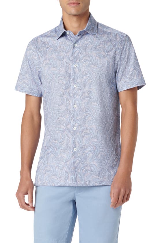 Shop Bugatchi Milo Ooohcotton® Print Short Sleeve Button-up Shirt In Air Blue