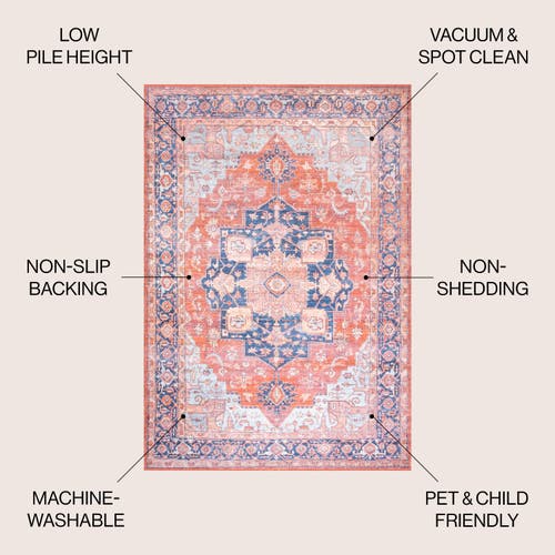 Jonathan Y Maris Ornate Medallion Machine-washable Area Rug In Terracotta/navy