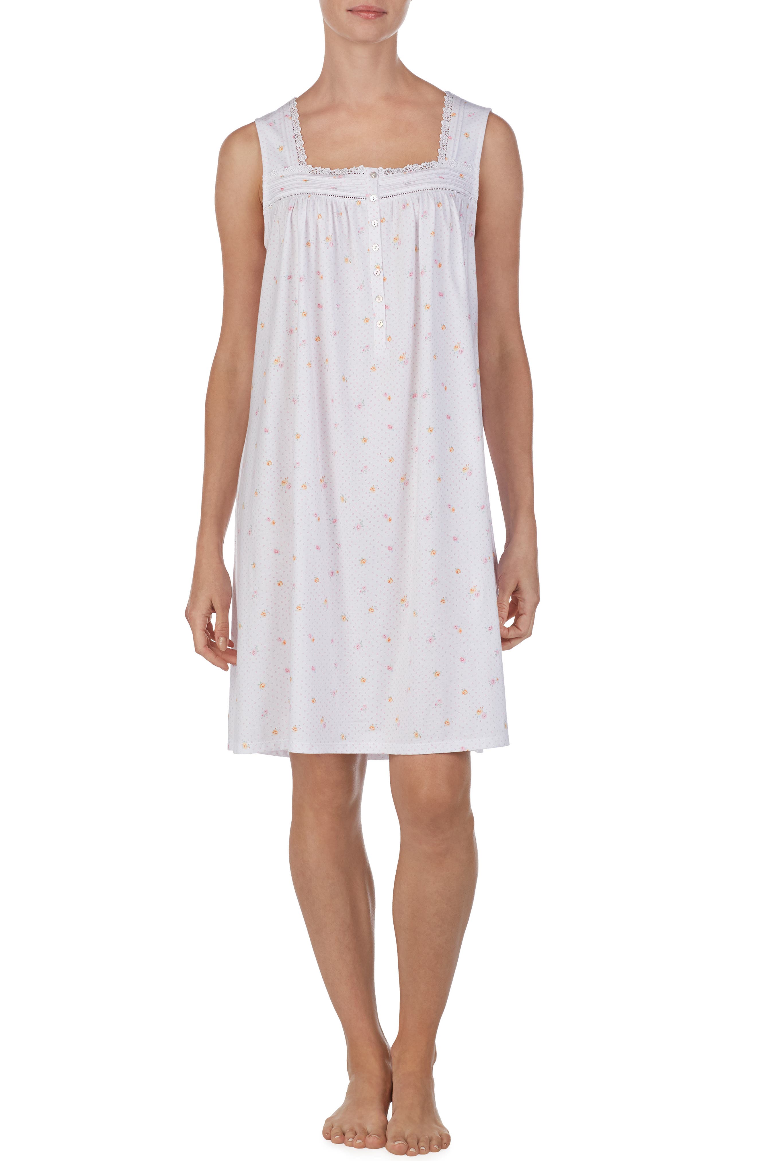 Eileen West Square Neck Sleeveless Nightgown, White