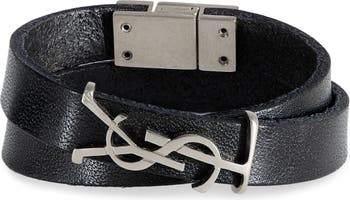 Yves Saint Laurent YSL Double Wrap Leather Bracelet (Silver) - Small