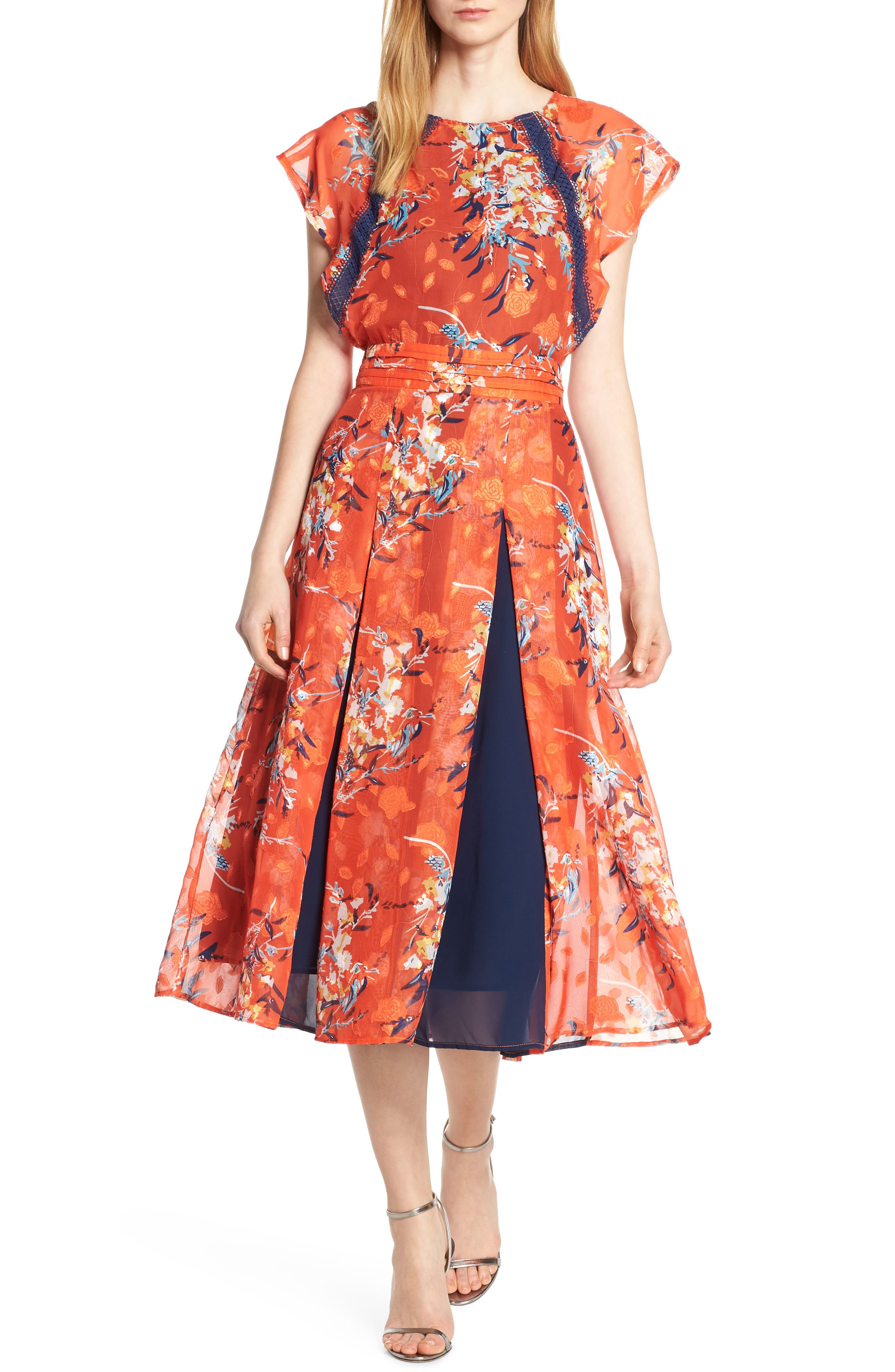 Foxiedox Olena Godet Flared Dress, Orange