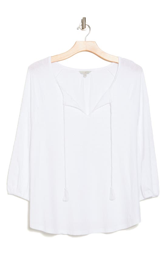 Lucky Brand Tassel Cotton Top In Lucky White