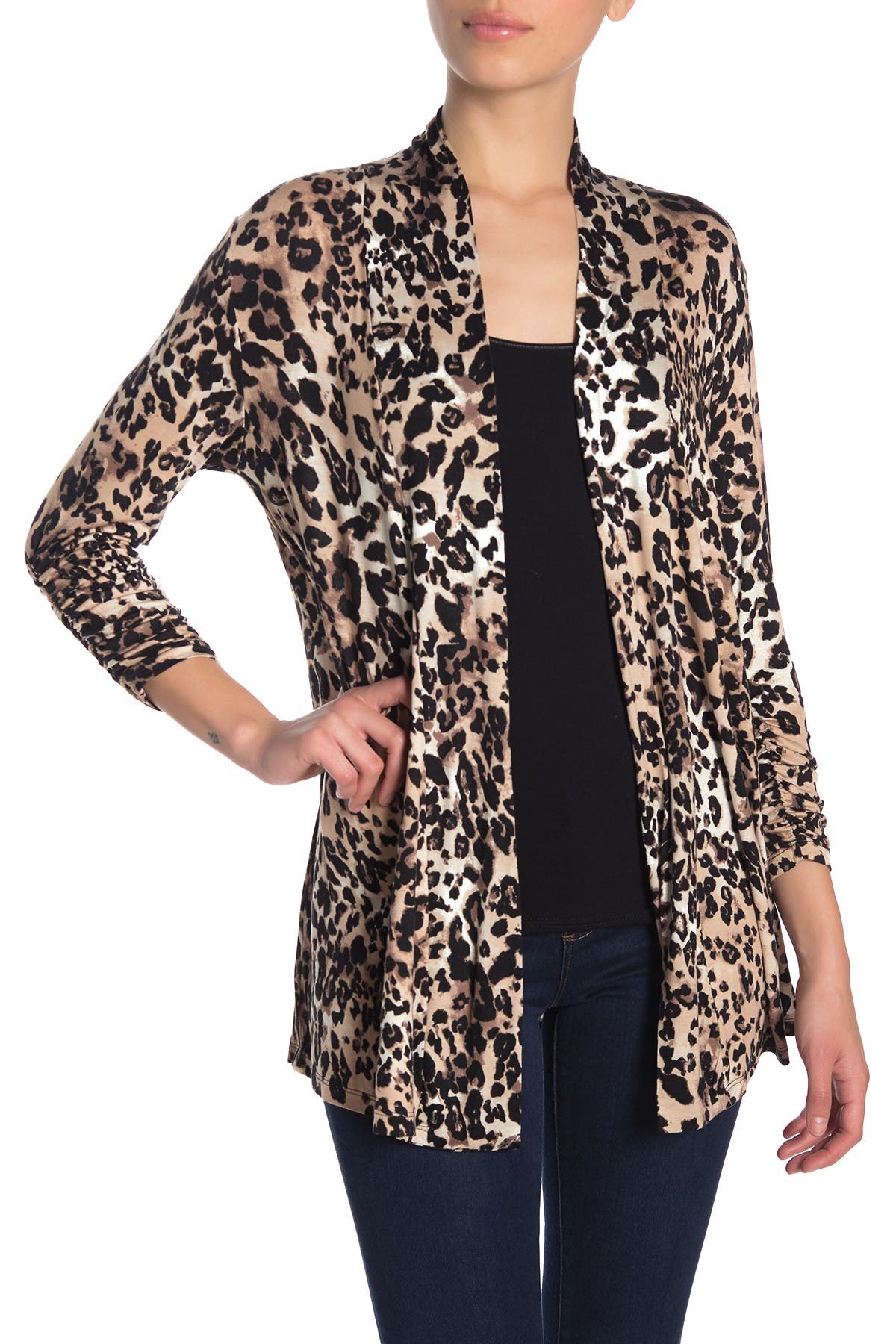 bobeau ruched sleeve cardigan