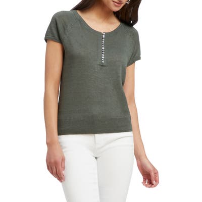 Nic+Zoe Button-Up Knit Tee, Green