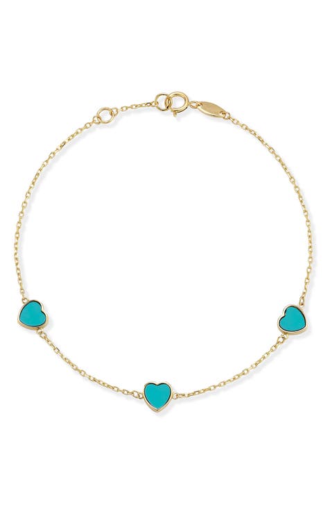 Turquoise Heart Station Chain Bracelet