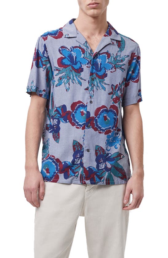 Click to view more detailed imagery on our partner's website French Connection Floral Short Sleeve Button-up Shirt In Blue