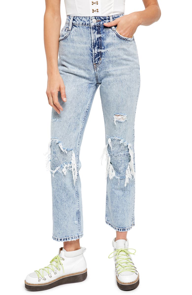 FREE PEOPLE My Own Lane Ripped Straight Leg Jeans, Main, color, INDIGO BLUE