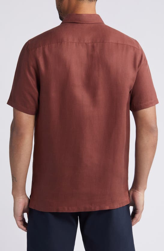 Shop Ted Baker Regular Fit Solid Short Sleeve Button-up Shirt In Dark Brown